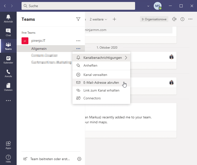 einstellungen e-mails microsoft teams