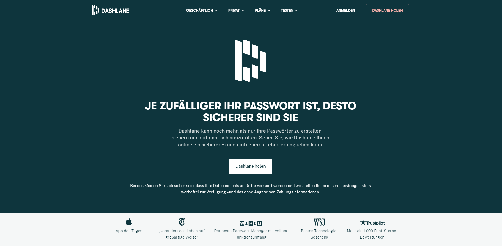 Webseite von Dashlane, einem der besten Passwort-Manager.