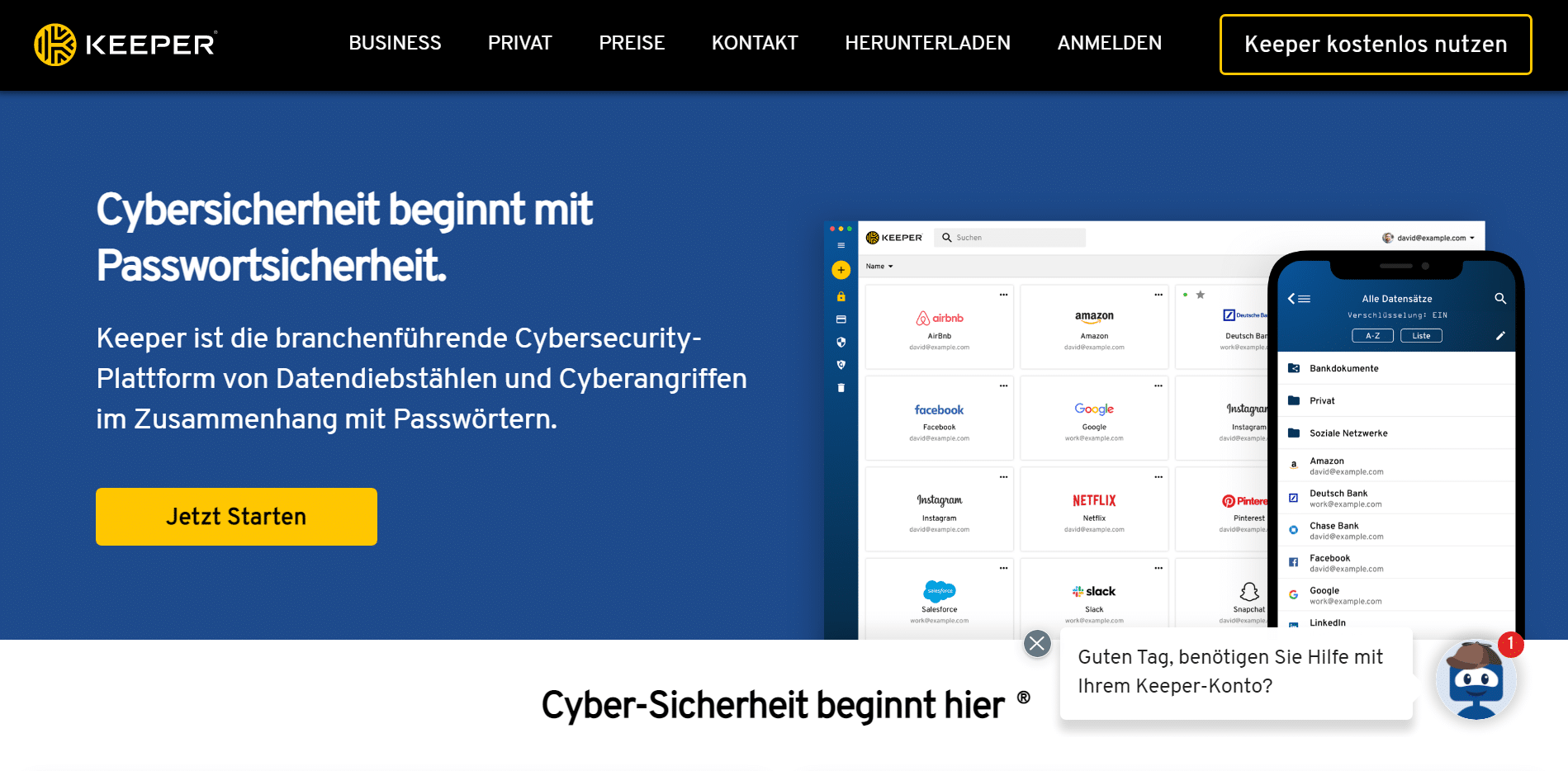 Website von Keeper, einem der besten Passwort-Manager.