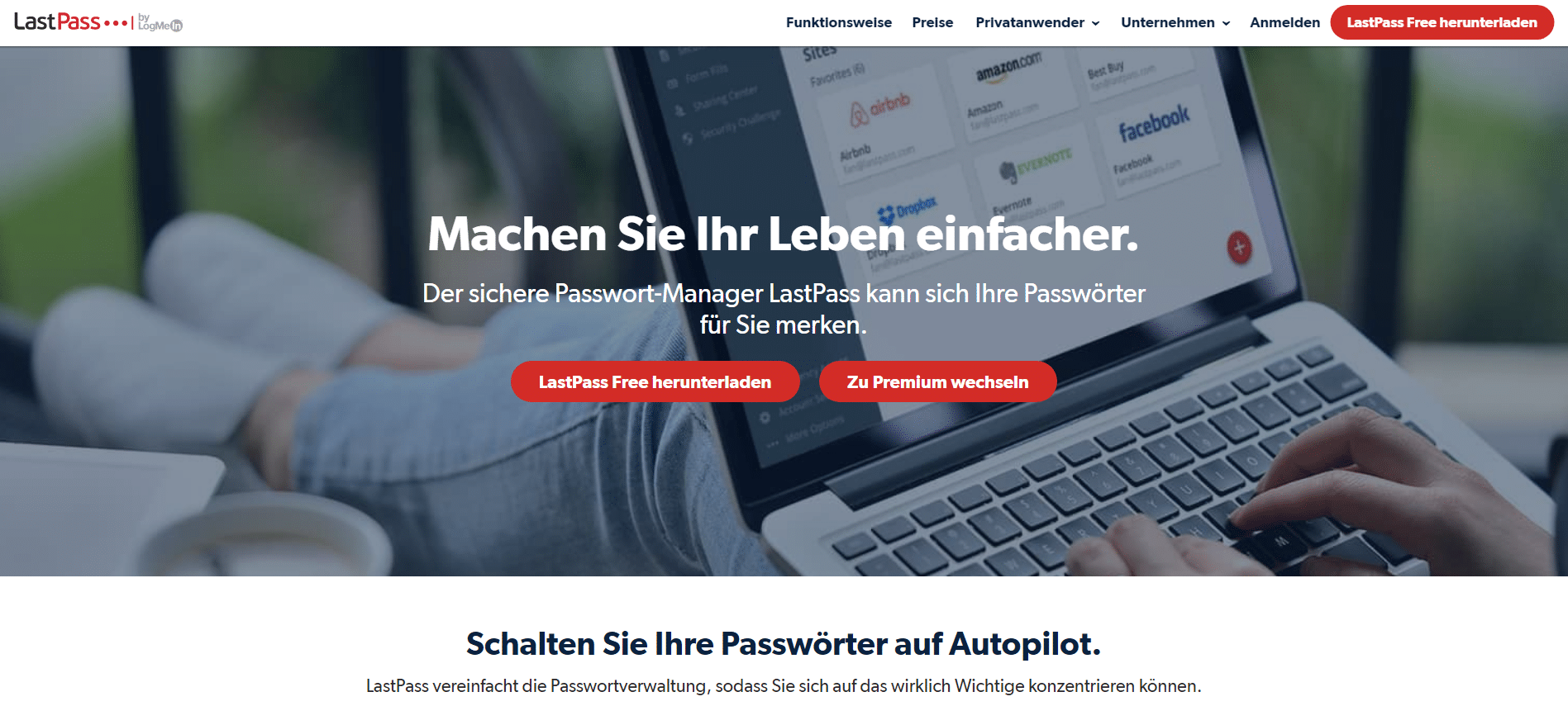 Webseite von LastPass, einem der besten Passwort-Manager.
