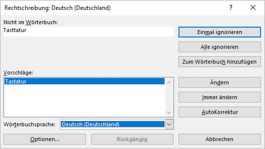 Shortcut in Excel für Rechtschreibung.