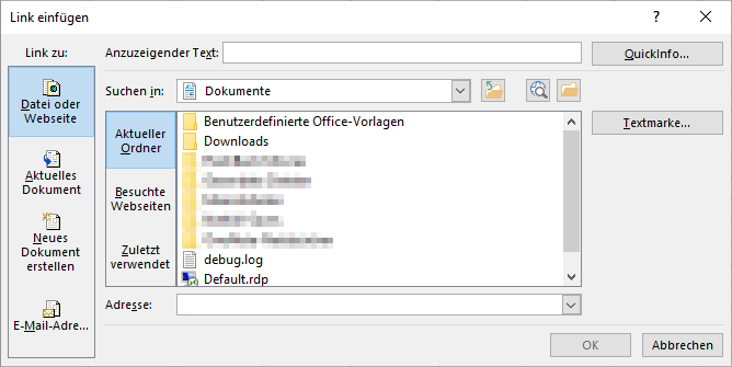 Excel Shortcut um Hyperlink einzufügen.