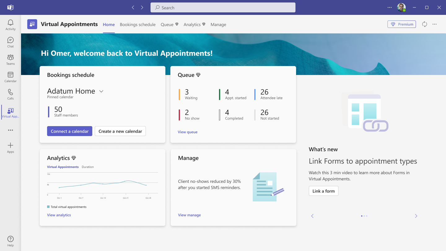 Übersicht Virtuelle Termine in Microsoft Teams.